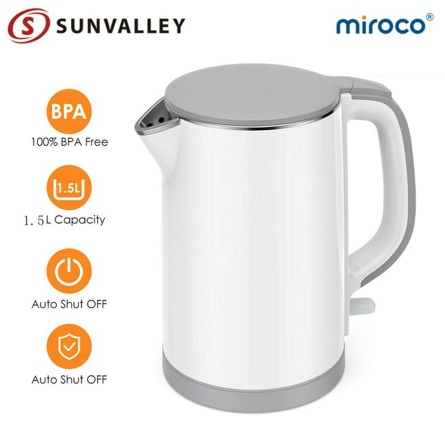 Miroco Electric Kettle 1.5L Stainless Steel BPAFree Double Wall Tea