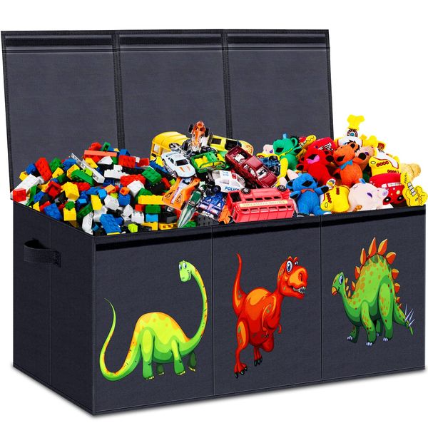 Toy Chest for Boys, Toy Boxes for Kids Extra Large, Toy Box for Boys Girls, Collapsible Sturdy Kids Toy Storage Organizer Boxes Bins Baskets for Nursery, Playroom, Bedroom (Dinosaur Pattern)