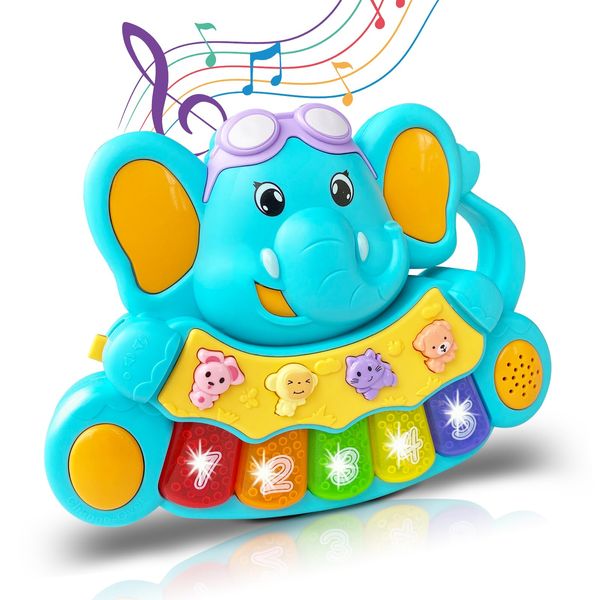 Baby Piano Toys 6+ Months Musical Toys 6 to 12 Months Early Learning Elephant Piano Keyboard Music&Light Up Infant Baby Toys for 6 9 12 18 Months 1st Birthday Gifts for 1 2 Years Old Boys Girls