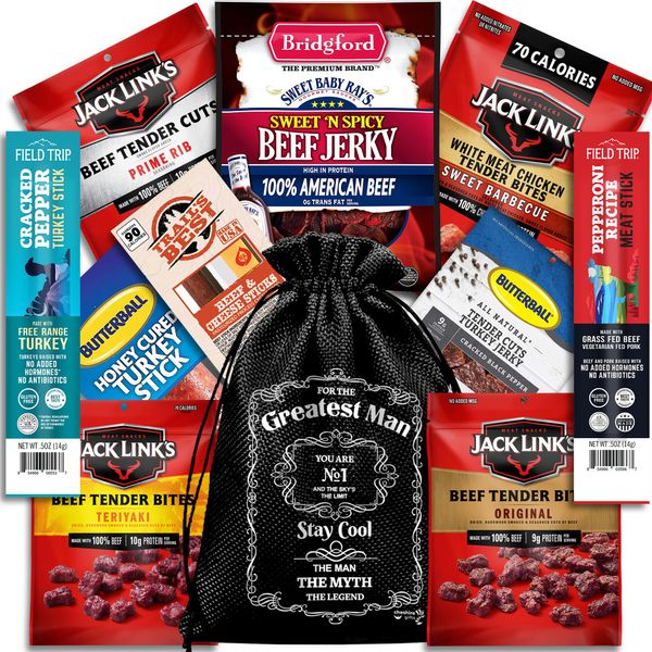 Beef Jerky Gift Baskets For Men - Dad Gifts, Birthday Gifts For Men Who Have Everything With Beef Jerky Variety Pack - Mens Gifts, Dad Birthday Gift, Care Package For Men, Husband Birthday Gift By