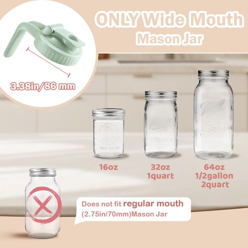 2 Pack Wide Mouth Mason Jar Lids V-Shaped with Handle, Mason Jar Pour Spout with Extended Flip Lid Easy to Open, Airtight Leak Proof and Durable (Jars Not Included)