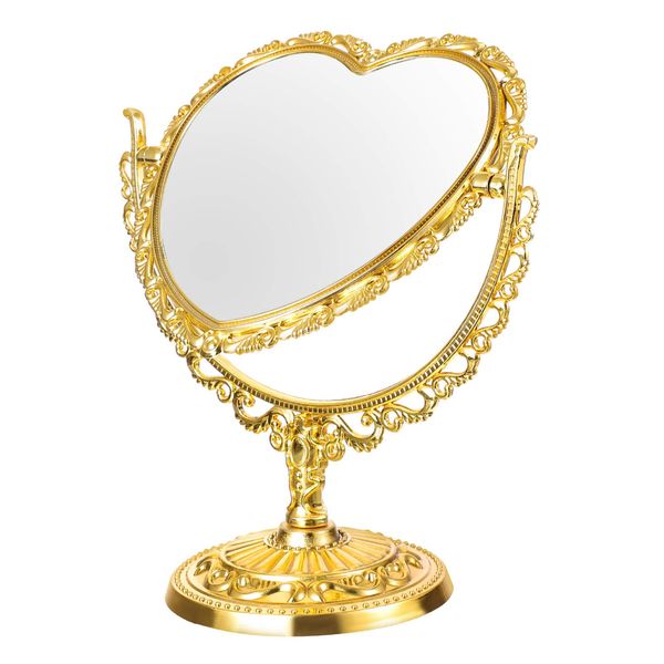 Frcolor Tabletop Mirror, Hand Mirror, Makeup Mirror, Stand Mirror, Adjustable Rotation, Actress Makeup, Heart Mirror, Tabletop, Makeup Tool, Stylish, Golden