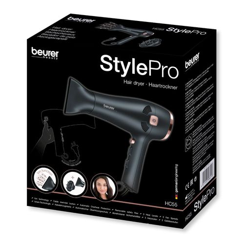 Beurer HC 55 Ion Hair Dryer with Cable Retract, Ion Technology, Professional Nozzle and Volume Diffuser