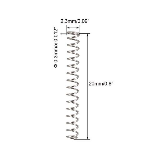sourcingmap Compression Spring - 0.3mm Wire Dia , 2.3mm OD , 20mm Free Length Spring Steel Extension Spring,Silver,20Pcs