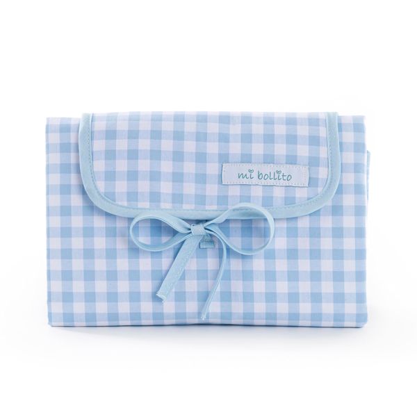 mi bollito Blue Gingham Fabric Portable Foldable Waterproof Baby Changing Mat (Ideal for Newborn Gift, Maternity Bag Storage)