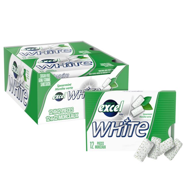 Excel White Sugar-Free Gum, Spearmint, 12 Count