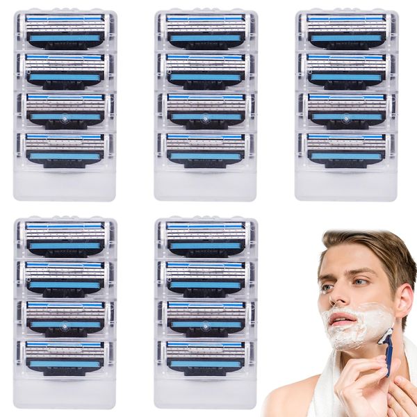 wimony Razor Blades Refills 20Pcs Razors Blades Replacement Blade with Double Lubrication Strip Handles Shaving Manual Shaver Blade Male Men Father Boyfriend Daily