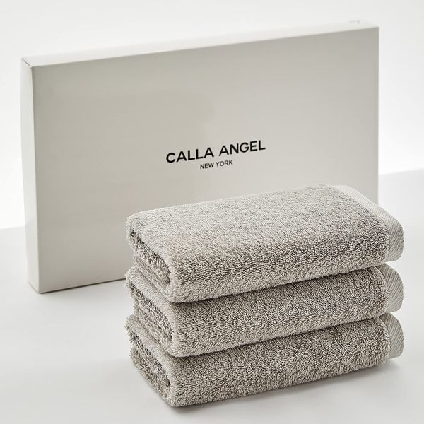 Calla Angel New York Face Towels, Premium Luxury Cotton, 100% Egyptian Cotton, High Absorbency, Thick and Soft, Combed Twist, Hotel-Grade, Boxed, Gift, Aqua Series, 6 Color Options (Face Towels, Set of 3, Gray)