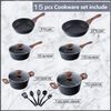 Induction Cookware Sets 15 Pcs Black Hammered Granite Cooking Pots and Pans Set