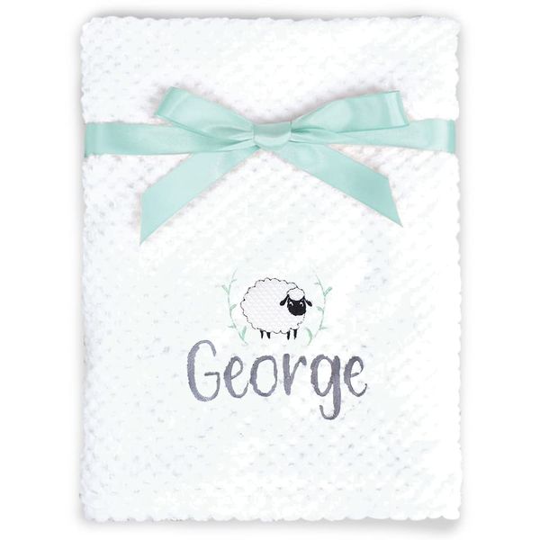 TeddyT's Personalised Sheep White Waffle Name Baby Blanket