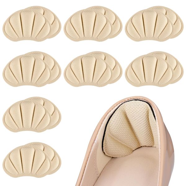 JIZZU 8 Pairs Heel Cushion Inserts, Sport Shoes Self-Adhesive Heel Cushion Anti-Slip for Shoes Too Big, Foot Cushions Pads Shoe Inserts for Women and Men, Shoe Pads