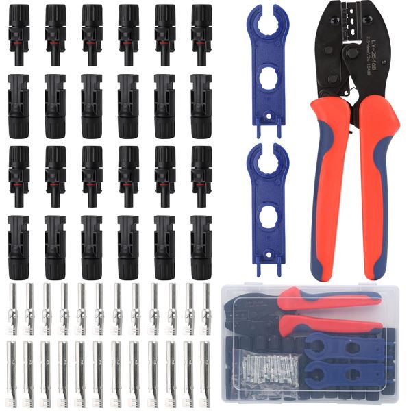 YXGOOD Solar Crimping Tool for Solar Panel Cable with 12 Pairs Solar Connectors, 1PCS Solar Crimper, 2 PCS Spanner Wrench, Crimper Tool for 2.5/4/6mm² Solar PV Wire