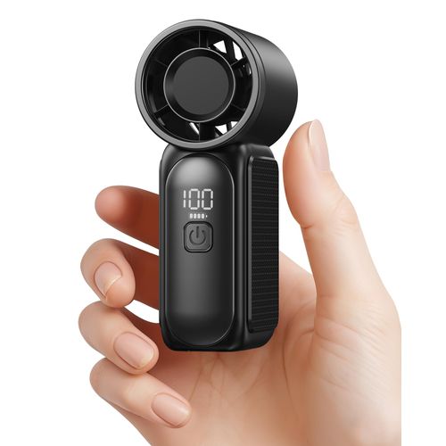 Gaiatop Super Mini Portable Handheld Fan, 3.5 Inch 16900 RPM Turbo Hand Held Fan, 6 Speeds Strong Wind, LED Display, USB Rechargeable Pocket Gift for Men, Travel, Camping, Concerts, Outdoor, Black