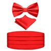 Alizeal Mens Solid Pre-tied Party Adjustable Bow Tie, Cummerbund and Pocket Square Gift Set, Red