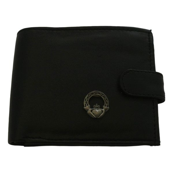 Claddagh Ring Black Leather Mens Wallet RFID Protection