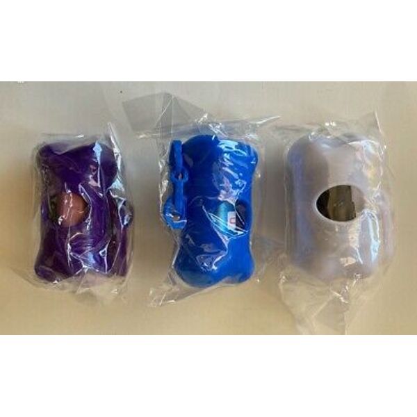 PET DOG WASTE POOP BAGS / DISPENSER LOT OF 3 PURPLE BLUE WHITE