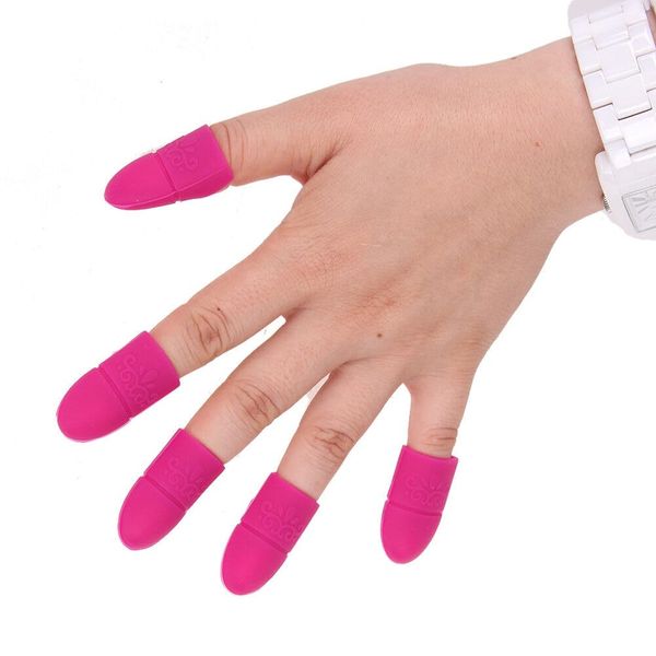 10pcs Silicone Nail Remover Caps Nail Covers Acrylic Gel Polish Soak Off (Hot Pink)