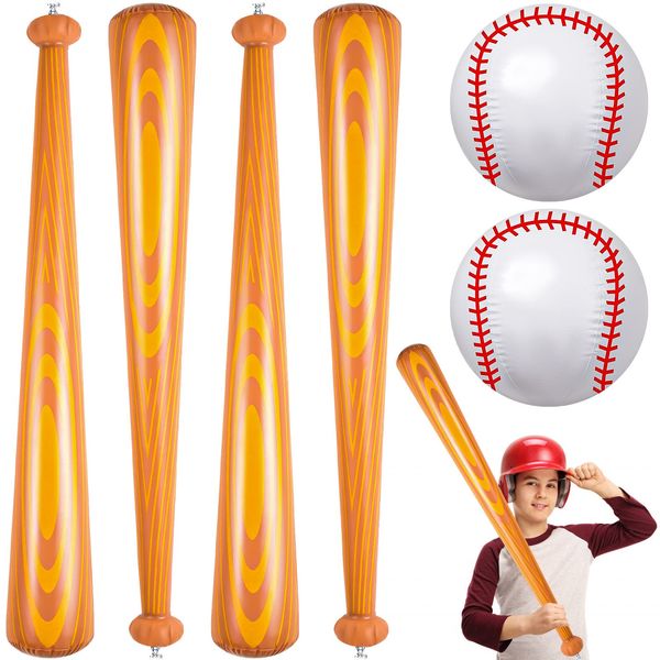 ZHBDMGK Inflatable Baseball Bat and Ball for Kids, 6Pcs Jumbo Baseball Beach Ball Set Including 4Pcs 40 Inch Baseball Bat Inflates and 2Pcs Beach Ball Baseball for Baseball Party Sports Game