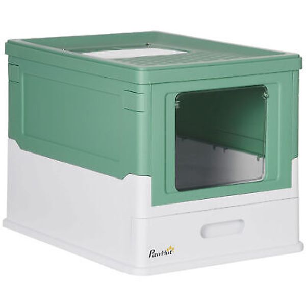 Hooded Cat Litter Box Portable Pet Toilet w/ Front Entry Top Exit Green