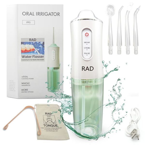 Cordless Water Flosser Copper Tongue Scraper Bundle Waterproof Water Floss 4Tips