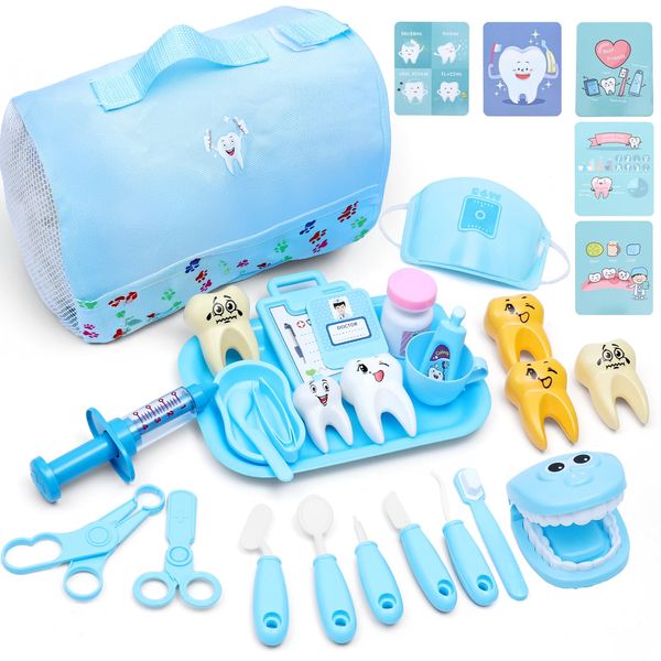 Dentist Play Set with Pretend Play Set of Teeth and Dental Accessories,30 Pieces Toy Doctor Kit for Kids with Medical Bag & Dental Tools,Pretend Dentist Play Set,Dentist Kit for Kids Ages 3+