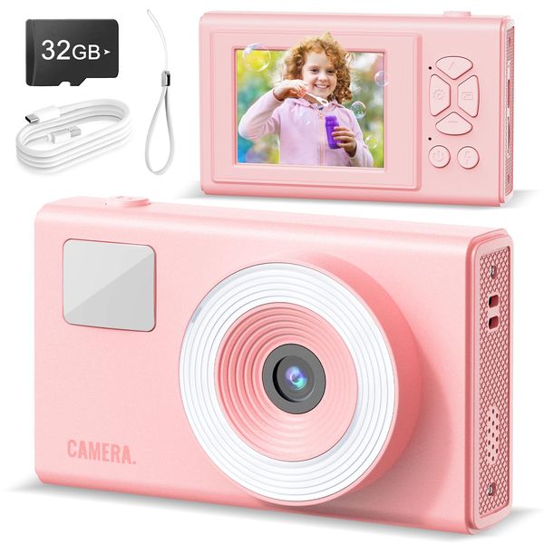 CIMELR Digital Camera, UHD 4K Kids Camera, 48MP 16x Digital Zoom Point and Shoot Camera, Auto Focus, 3-Speed Fill Light, Anti-Shake Compact Small Camera for Teen Adult Beginner(Pink)