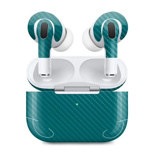 MightySkins Carbon Fiber (2 Pack) Skins Compatible With Apple AirPods Pro 2 - Solid Teal | Protective, Durable Textured Carbon Fiber Finish | Easy To Apply, Remove, and Change Styles | Made in the USA
