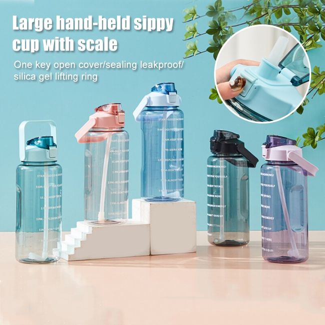 Sports Water Bottle With Straw Time Marker Leakproof Cold Drink
