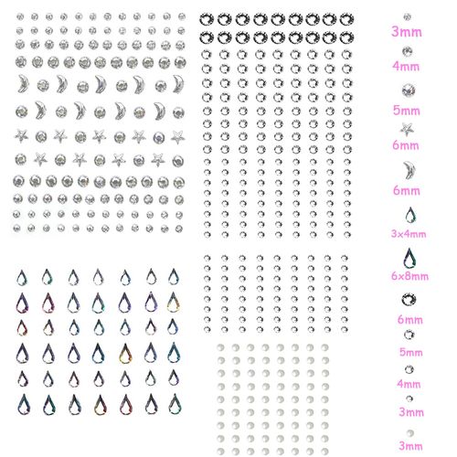 BSITSSS Pack of 890 Self-Adhesive Glitter Stones Face Rhinestones Self-Adhesive for Festival, Glitter Stones Self-Adhesive Face for Music Carnival, Party, Makeup