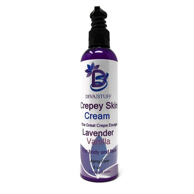 Diva Stuff Crepey Skin Body & Face Cream with Hyaluronic Acid, Alpha Hydroxy and more for Dry, & Damaged Skin, 8oz - Lavender Vanilla (Made in the USA)