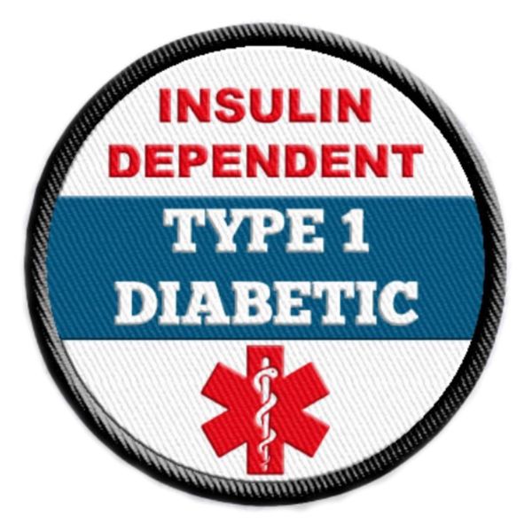 Type 1 Diabetic Insulin Dependent Medical Alert Sew-on Patch Embroidered with Black Rim 2.5 inch