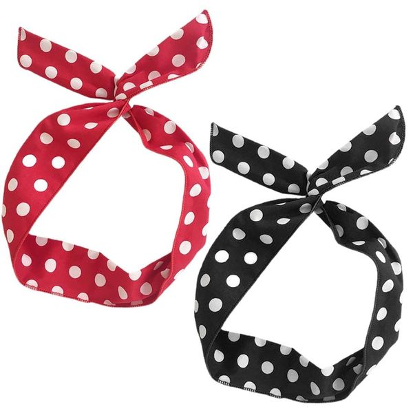 KGDUYC 2 Stücke Knoten-Stirnband niedlich Polka Do Gepunktete Stirnbänder - mit Schleife Weihnachts Haarband,Retro Haarschmuck für Damen Mädchen Geschenk(Schwarz und Rot)