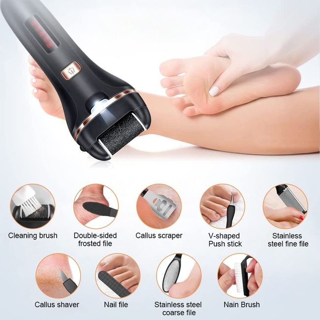 Electric Foot Callus Remover and Shaver kit, 4 in 1 Rechargeable Foot File  Pedicure Set Tools with Electric Razor, Battery Display for Remove Cracked