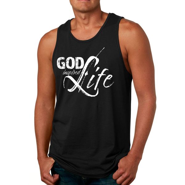 Mens Fitness Tank Top Graphic T-shirt God Inspired Life - Black / XS