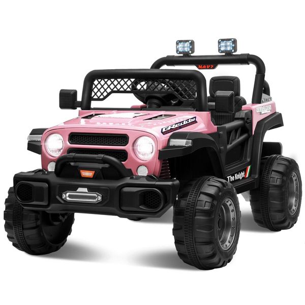 ZEOPHOL 12V Battery Kids Car Ride-on Toys Truck Jeep 3 Speed Pink w/Remote LED