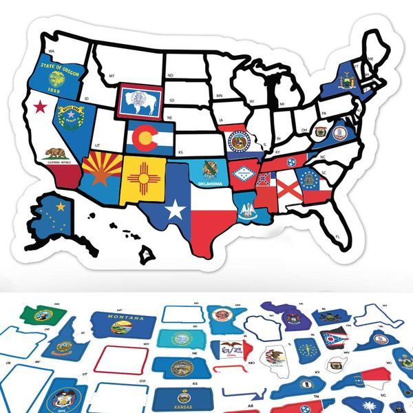 RV State Sticker Travel Map - 11" x 17" - USA States Visited Decal - United States Non Magnet Road Trip Window Stickers - Trailer Supplies & Accessories - Exterior or Interior Motorhome Wall Decals