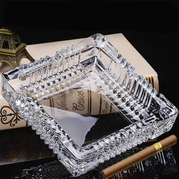 Square Glass Ashtray for Cigars Cigarettes, 7" Large Ash Tray for Men Outdoor Use, Smoking Ash Holder for Smoker Patio Office Tabletop Home Decoration