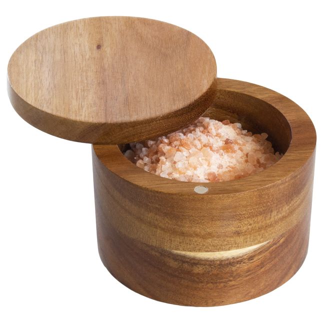 Totally Bamboo Rock & Branch Acacia Wood Salt Cellar Storage Box with Magnetic Swivel Lid, 6 Ounce Capacity