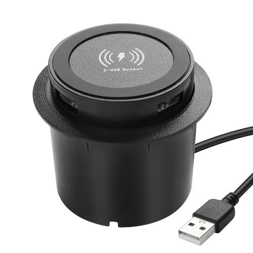 XMSJSIY Desktop Embedded Wireless Charger 3-in-1 Multifunctional Pop-Up 10W Fast Charging Wireless Charger USB Desktop Charger Dual USB Charging for Smartphone for Bedside Table, Desks, Furniture