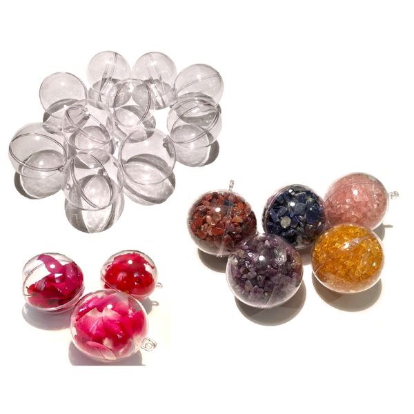 CRYSTAL KING 10 Stück Acrylkugeln 5cm Durchmesser durchsichtige Kugel aufhängen transparent Dekokugel Bastel Set Christbaumkugeln Acrylkugel Weihnachtsbaum-Kugel Teilbar befüllen befüllbare
