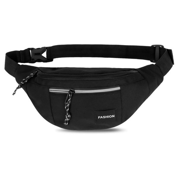 Lollanda Bumbag Fanny Pack for Women Men, Fashion Bum Bag with Adjustable Belt, Lightweight Bumbags for Sport Running Hiking Jogging Dog Walking Travel Outdoors (Black)