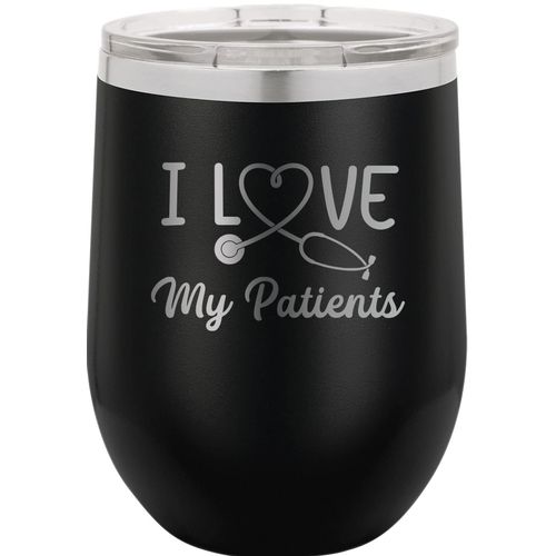 CustomGiftsNow I Love My Patients - Nursing/Nurse - Stainless Steel Double-Wall Insulated 12-Ounce Truck Car Travel Coffee Cup Wine Tumbler Mug with Lid
