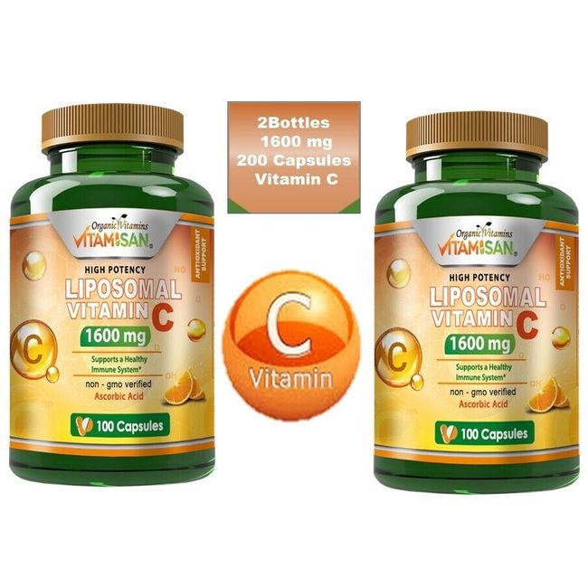 2 Pure Vitamin C 1600 mg support immune System very high quality 200 capsules