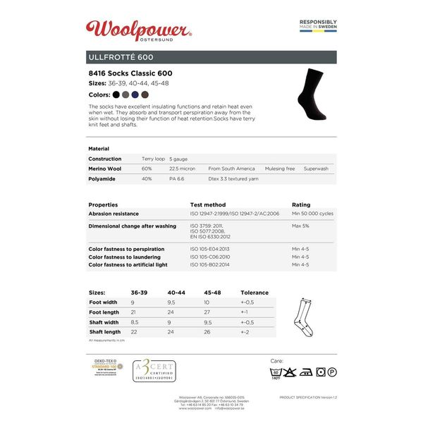 Woolpower 600 Classic Socks Warm Thermal Socks, 36