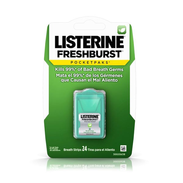 Listerine Freshburst Pocketpaks Fresh Breath Strips, Mint Breath Refresher Strips to Kill 99% of Bad Breath Germs, Portable Pack, Freshburst Spearmint Flavor, 24-Strips