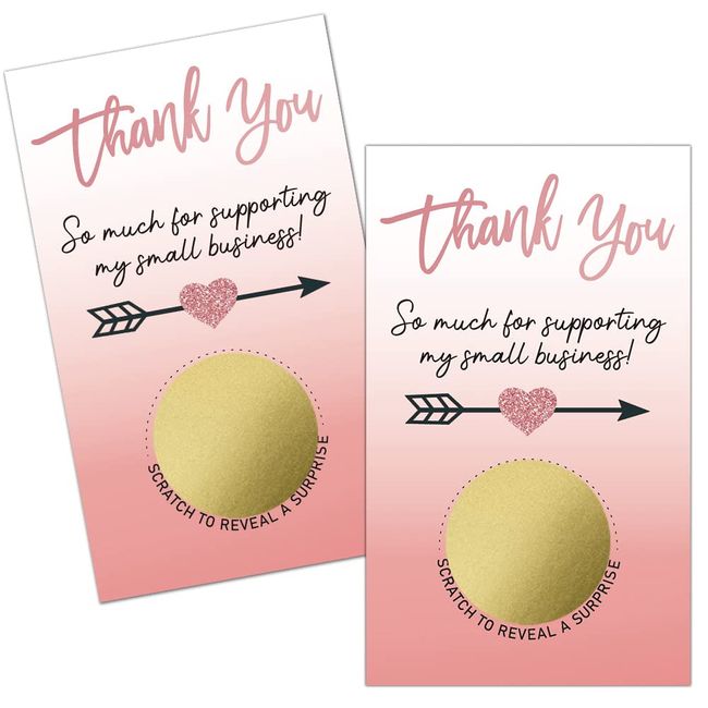 Haizct 50 Pack Thank You Blank Gift Certificate Scratch Off Cards for Small Business, Spa Beauty Makeup Hair Salon, Bridal Shower, Baby Shower, Country Wedding (Thank You CardD), Gold-GK089