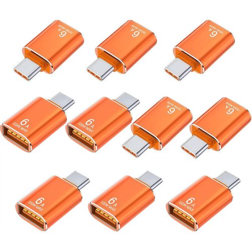 10 Pack 10Gbps/120W USB C to USB3.1 Adapter, Orange Type C Male to USB Female Adapter for Smartphone, PC, Laptop, Tablet, Keyboard etc.