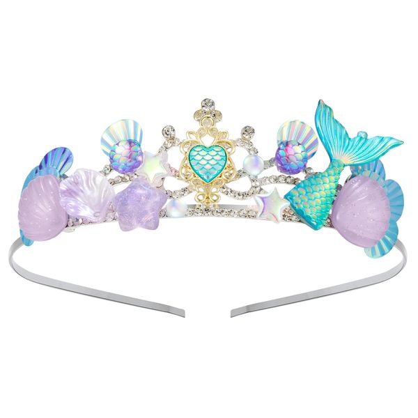 SWEETV Mermaid Princess Tiara for Little girls, Girls Princess Crystal Tiara Crown Headband Birthday Party Prom Costume Cosplay Accessories Gift Halloween,Hairpiece for Girls Toddler Kids Baby,Purple