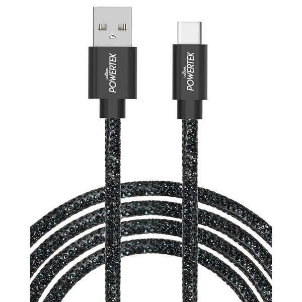 LIQUIPEL Powertek Type-C Fast Charger Cable, 6ft USB-C Diamond Shine (Black)