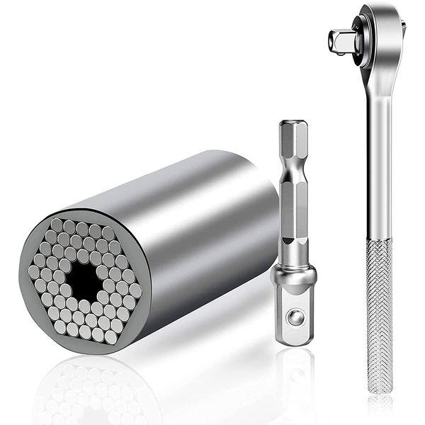 CENPEK 3Pcs Universal Socket Tools Multi-Function Professional (7mm-19mm) Wrench Tool Set with Power Drill Adapter and Socket Wrench for DIY Handyman